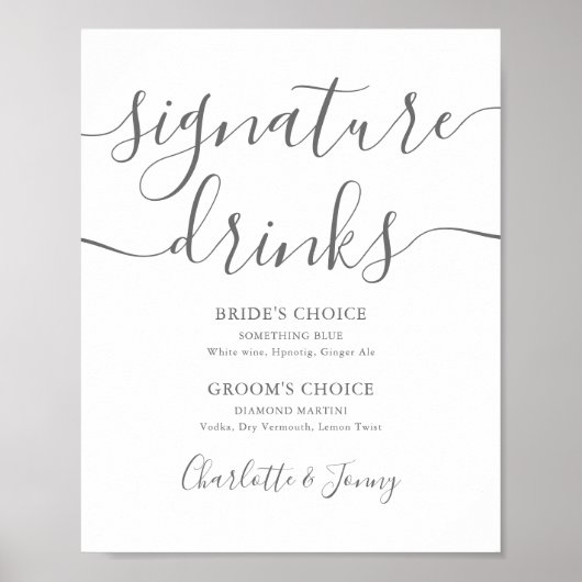 Poster Signature Gris Signature Script Signature Boissons (Devant)