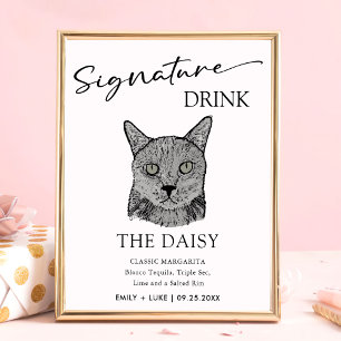 Poster Signature Mariage de chat noir Signet boisson