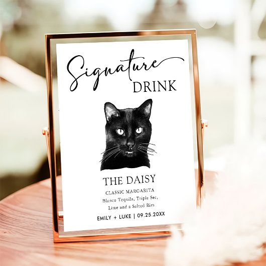 Poster Signature Mariage de chat noir Signet boisson