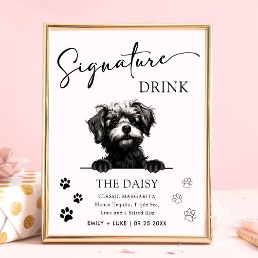 Poster Signature Mariage de chien Pomapoo Boire Signal