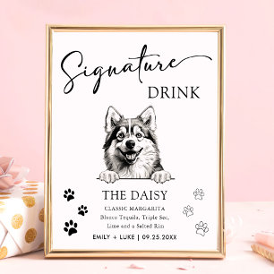 Poster Signature Mariage de Chien Pomsky Signet boisson