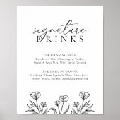 Poster Signature Mariage floral noir simple Boissons Sign (Devant)