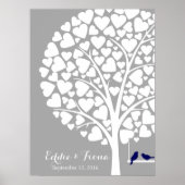 Poster signature mariage guest book tree bird marine (Devant)
