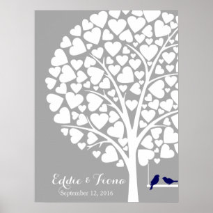 Poster signature mariage guest book tree bird marine