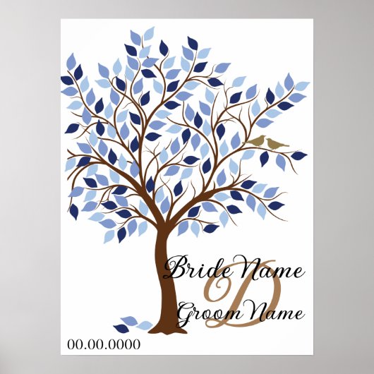 Poster Signature Mariage Guest Book Tree, en Blues. (Devant)