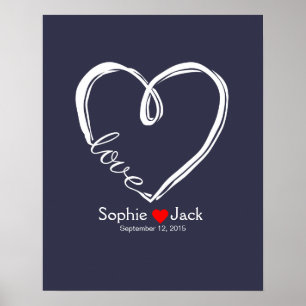 Poster signature mariage livre d'hôtes couleur coeur infi