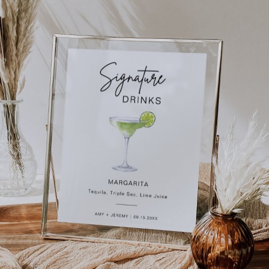 Poster Signature Minimaliste Cocktail Boisson Menu Barre