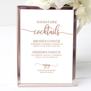Poster Signature or rose Cocktails Signal Mariage