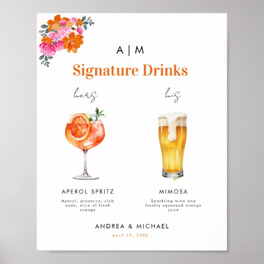 Poster Signature orange rose Boisson Cocktail Haut (Devant)