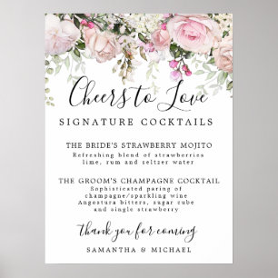 Poster Signature rose Floral Cocktails Bar Mariage Pannea
