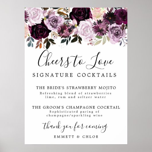 Poster Signature rose violet Cocktails Signal Mariage (Devant)