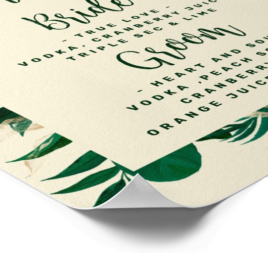 Poster Signature Tropical Boissons Mariage Bar Menu Signe (Coin)