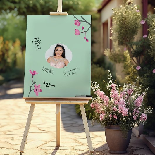 Poster Signatures de photos en fleurs de cerisiers roses