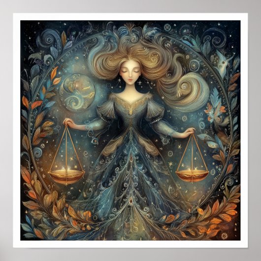 Poster Signe astrologique de la Balance Zodiaque Céleste (Devant)