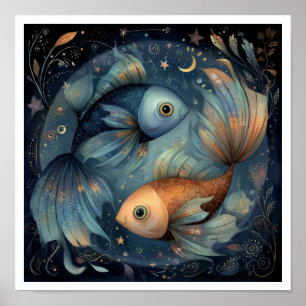 Poster Signe astrologique Poissons Zodiaque Céleste