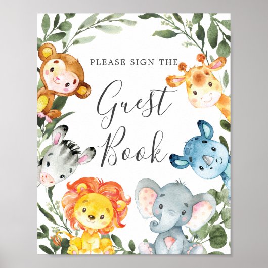 Poster SIGNE Baby shower Animaux de Jungle (Devant)