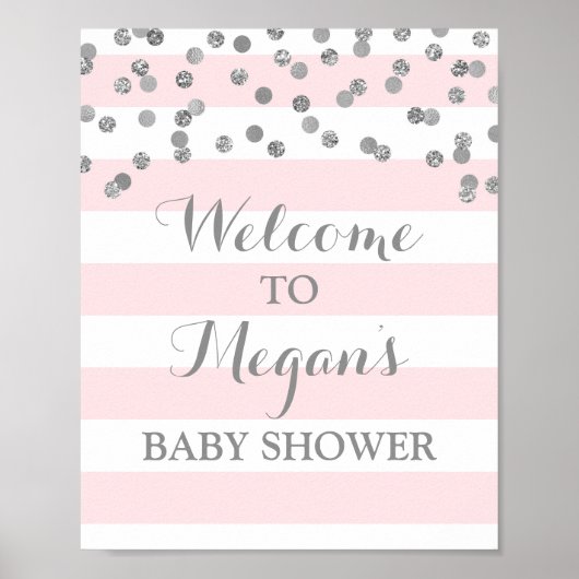 Poster SIGNE baby shower BLANC BLANCHES Argent Confetti (Devant)