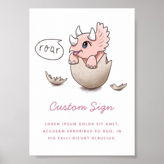 Poster SIGNE Baby shower Dinosaure Rose (Devant)