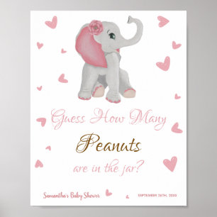 Poster Signe Baby shower éléphant rose combien d'arachide