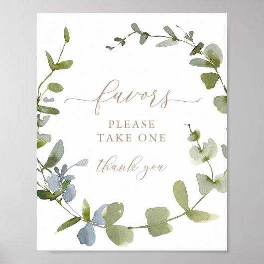 Poster SIGNE baby shower Faveurs Eucalyptus Vert (Devant)