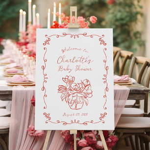 Poster SIGNE Baby shower illustrée manuscrit en blanc