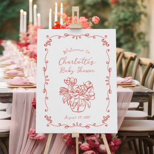 Poster SIGNE Baby shower illustrée manuscrit en blanc