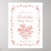 Poster SIGNE Baby shower illustrée manuscrit en blanc (Devant)