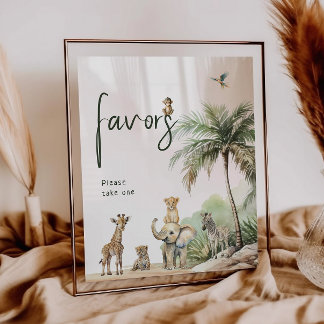 Poster SIGNE Baby shower Jungle Safari Animaux Faveurs