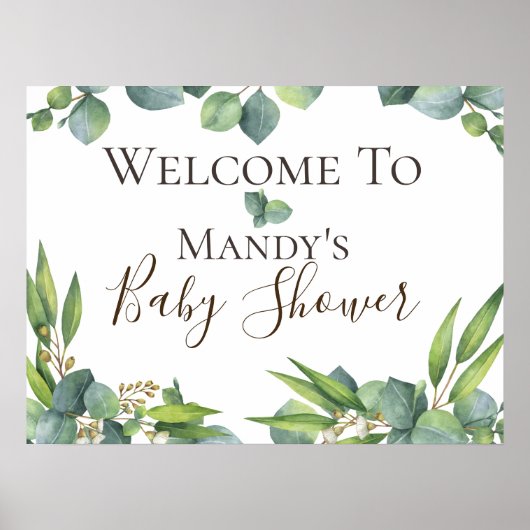 Poster SIGNE Baby shower PERSONNALISÉ Éucalyptus Folithe (Devant)