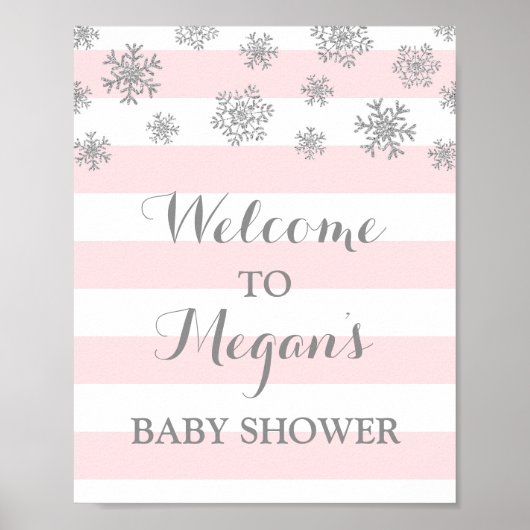 Poster SIGNE baby shower Pink Stripes Silver Snow (Devant)