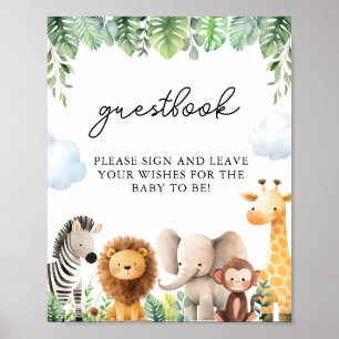 Poster Signe Baby shower Safari Guestbook