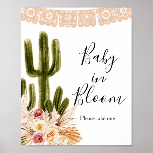 Poster Signe Boho Cactus Taco Bout Bébé en Fleur (Devant)
