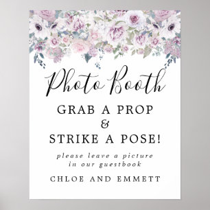 Poster Signe Booth Rustique Violet Floral Mariage