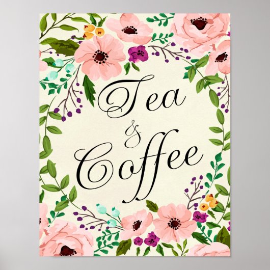 Poster signe café ivoire fleuri mariage (Devant)