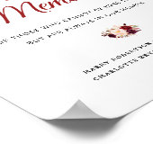 Poster signe commémoratif mariage à fleurs bordeaux et ro (Coin)