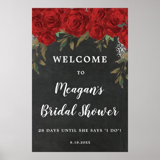 Poster signe d'accueil de la douche à fleurs de roses rou (Devant)