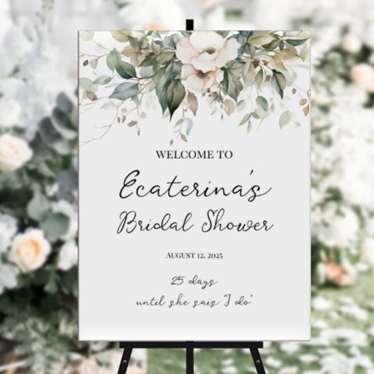 Poster Signe d'accueil de la douche nuptiale verte et fle