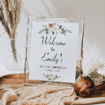 Poster signe d'accueil de la nuptiale fleurie magnolia bl<br><div class="desc">de belles fleurs d'aquarelle magnolia blanches. Le texte et les couleurs de cette affiche peuvent être modifiés.</div>