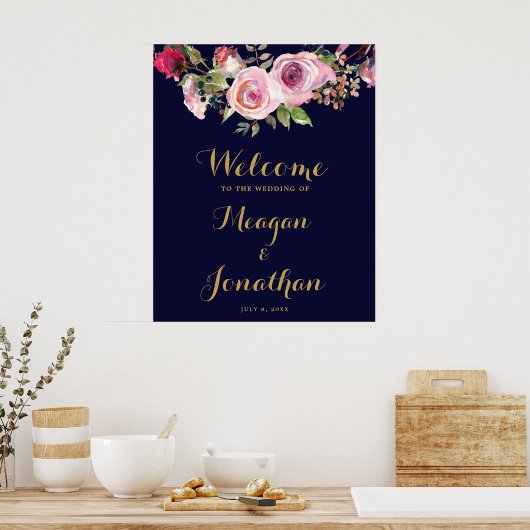 Poster signe d'accueil mariage bleu marine (Cuisine)