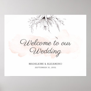 Poster Signe d'accueil mariage floral romantique simple