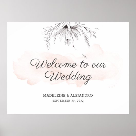 Poster Signe d'accueil mariage floral romantique simple (Devant)