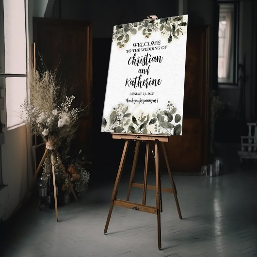 Poster signe d'accueil mariage vert moderne et élégant