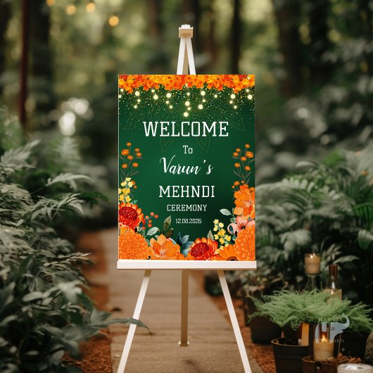 Poster signe d'accueil mehndi, signe mariage indien, mend