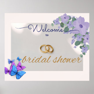 Poster signe d'accueil romantique violet fleuri