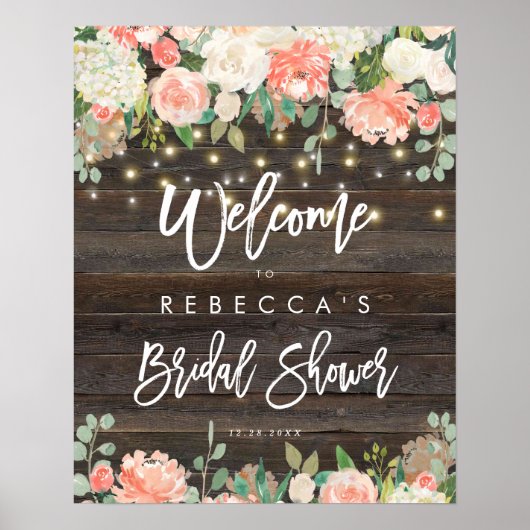 Poster signe d'accueil rustique de la douche nuptiale en (Devant)