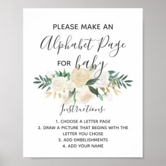 Poster Signe d'activité de la page Alphabet Fleurs baby s