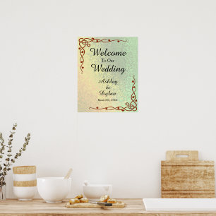 Poster Signe d'automne vert jaune Mariage de bienvenue