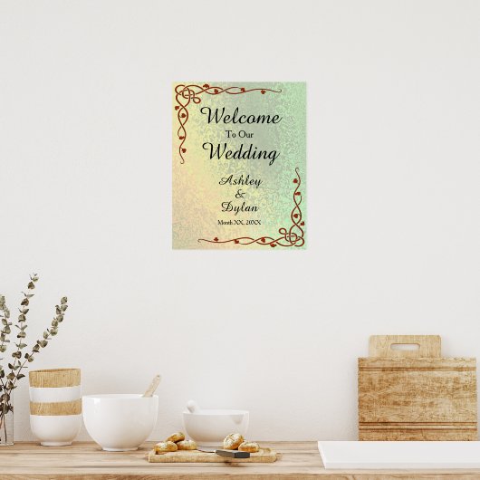 Poster Signe d'automne vert jaune Mariage de bienvenue (Cuisine)