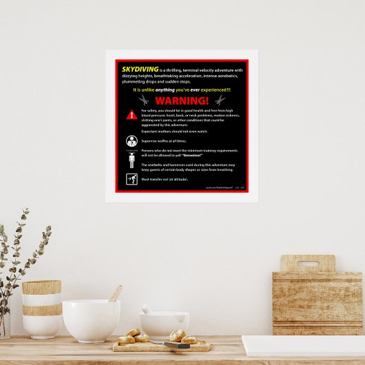Poster SIGNE D'Avertissement Du Parc À Thème SKYDIVING (Cuisine)