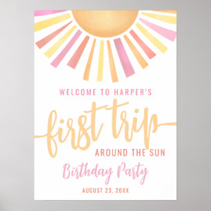 Poster Signe de 1er anniversaire Pink First Trip Around T